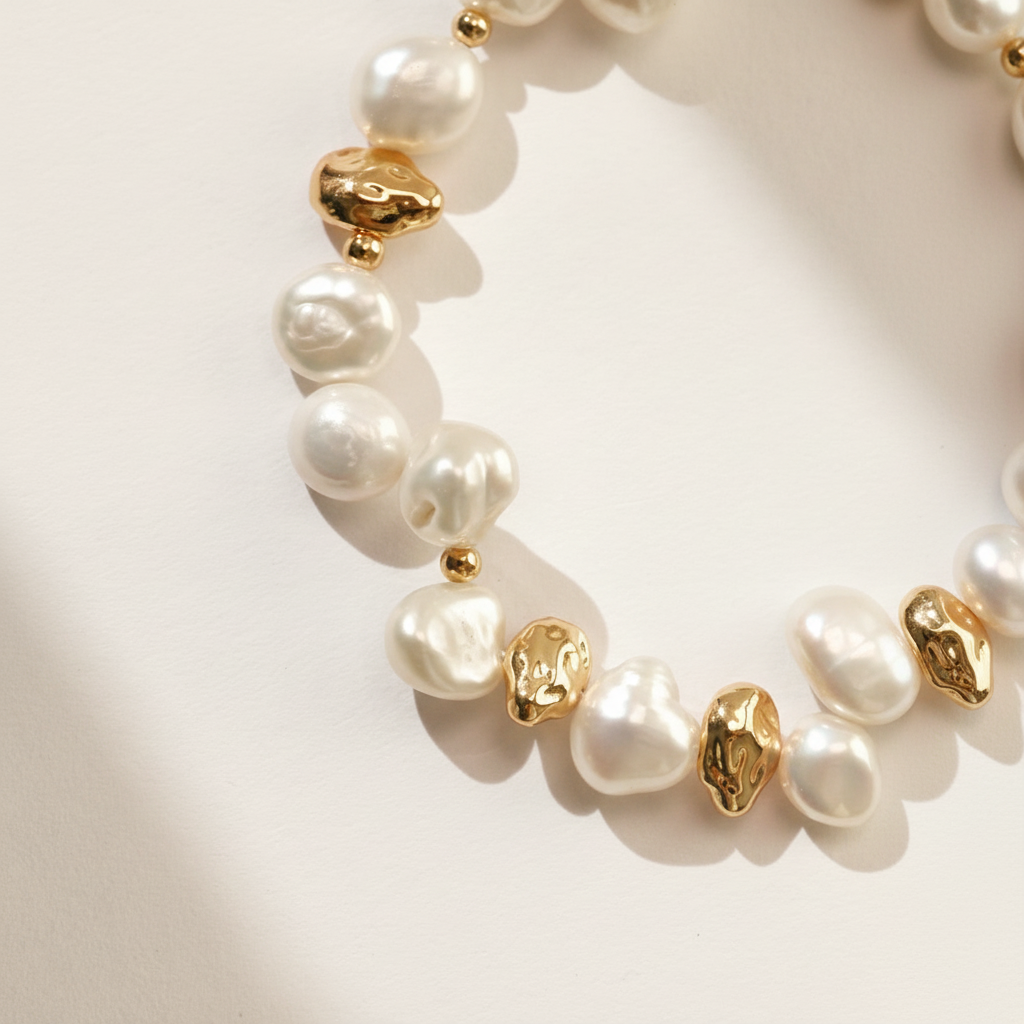 Baroque pearl necklace warm beige tones