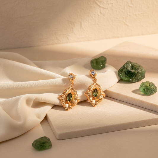 Gold drop earrings luxurious warm aesthetic